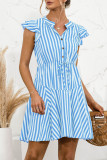 Fashion Sweet Striped Split Joint V Neck A Line Dresses