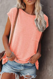 Fashion Street Solid Split Joint O Neck T-Shirts