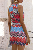 Fashion Street Print Split Joint O Neck A Line Dresses