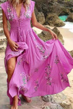 Fashion Street Print Patchwork V Neck Irregular Dresses
