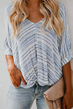 Casual Striped Patchwork V Neck T-Shirts