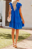 Casual Solid Patchwork V Neck Cake Skirt Dresses