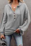 Casual Solid Draw String Hooded Collar Tops