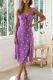 Sweet Elegant Print Frenulum Slit Fold Spaghetti Strap A Line Dresses