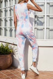 Fashion Casual Tie Dye Frenulum O Neck Regular Jumpsuits