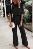 Fashion Casual Solid Frenulum O Neck Loose Jumpsuits