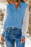Fashion Casual Patchwork Lace Shirt Collar Tops