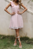 Elegant Dot Solid Stringy Selvedge V Neck Princess Dresses