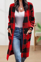 Work Street Plaid Striped Pocket Buckle V Neck Outerwear