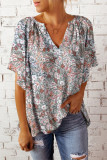 Sweet Elegant Floral Patchwork V Neck T-Shirts