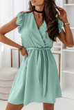 Fashion Street Solid Patchwork V Neck A Line Dresses