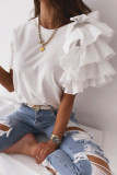 Fashion Street Solid Split Joint O Neck Tops
