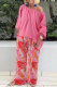 Casual Print Patchwork One Shoulder Half Sleeve Two Pieces