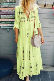 Casual Print Split Joint Frenulum V Neck Cake Skirt Dresses