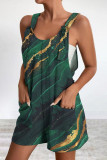 Casual Print Pocket V Neck Loose Rompers