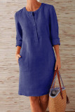 Fashion Casual Solid Split Joint O Neck A Line Dresses
