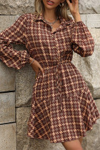 Elegant College Plaid Frenulum Turndown Collar A Line Dresses