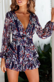 Fashion Elegant Print Frenulum V Neck Rompers