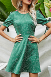 Fashion Elegant Polka Dot Split Joint Strap Design O Neck A Line Dresses