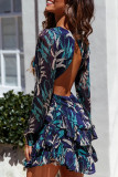 Fashion Casual Print Backless O Neck A Line Dresses