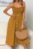 Sweet Dot Frenulum Buckle U Neck A Line Dresses