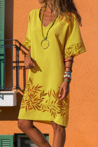 Fashion Casual Print Split Joint V Neck A Line Dresses