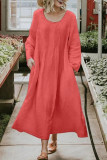 College Solid Pocket O Neck A Line Dresses