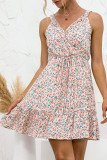 Fashion Sweet Print Split Joint V Neck A Line Dresses