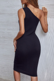 Fashion Elegant Solid With Belt Oblique Collar Wrapped Skirt Dresses