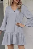 Casual Solid Fold V Neck A Line Dresses