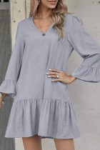 Casual Solid Fold V Neck A Line Dresses