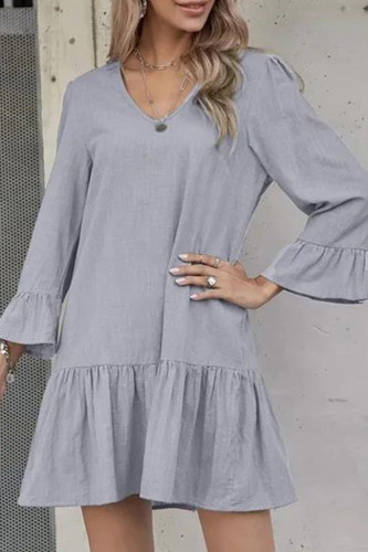 Casual Solid Fold V Neck A Line Dresses