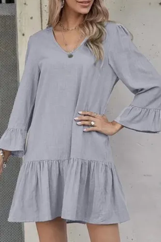 Casual Solid Fold V Neck A Line Dresses