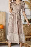 Elegant Floral With Belt Mesh V Neck A Line Dresses