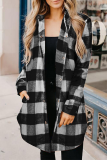 Casual Plaid Pocket Buckle Turndown Collar Outerwear