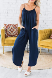 Casual Solid Slit Capris O Neck Loose Jumpsuits