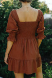 Fashion Street Solid Split Joint Square Collar Waist Skirt Dresses