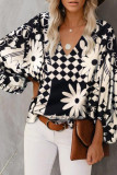 Fashion Casual Print Split Joint V Neck Tops