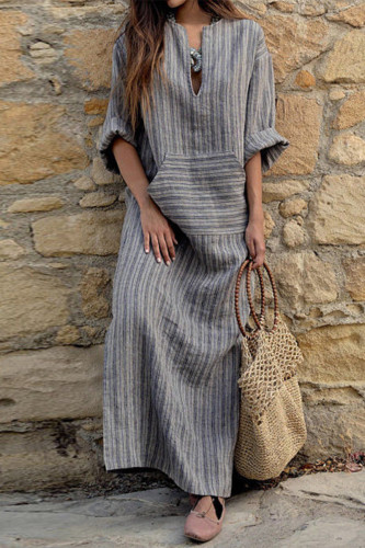 Casual College Striped Patchwork V Neck One Step Skirt Dresses