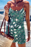 Fashion Street Print Split Joint Spaghetti Strap Sleeveless Two Pieces