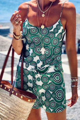 Fashion Street Print Split Joint Spaghetti Strap Sleeveless Two Pieces