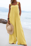 Casual Solid Patchwork Square Collar Loose Jumpsuits