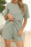 Fashion Living Solid Patchwork O Neck Short Sleeve Two Pieces