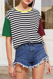 Fashion Casual Patchwork Split Joint O Neck T-Shirts