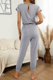 Fashion Casual Solid Split Joint O Neck Jumpsuits