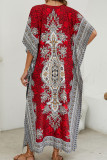 Vacation Print Frenulum V Neck Irregular Dress Dresses