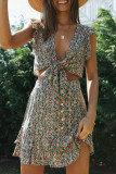 Fashion Street Print Split Joint V Neck Sleeveless Two Pieces