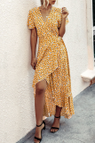 Elegant Floral Flounce With Belt Irregular Dress Dresses