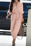 Casual Daily Solid Frenulum Turndown Collar Regular Jumpsuits
