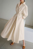 Women's Solid Pocket Button Lapel Long Sleeve Maxi Shirt Dress